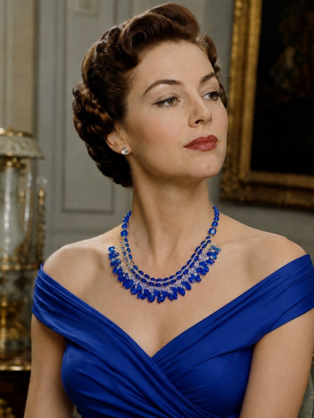 VINTAGE Cobalt Blue Glass Choker Necklace West Germany Beaded 1960